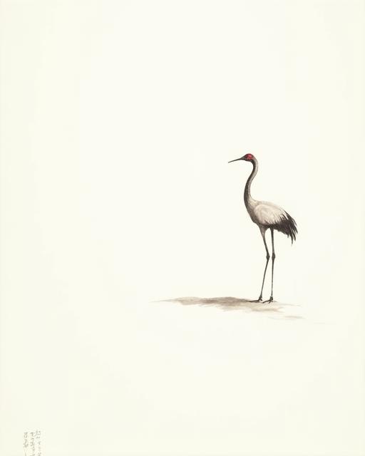 ミニマリストな線で描かれた、片足で立つ優雅な鶴。